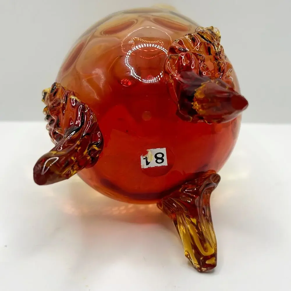 ANTIQ Victorian New England Glass Amberina Toed Crimp-Top Egg Vase Coin Pattern